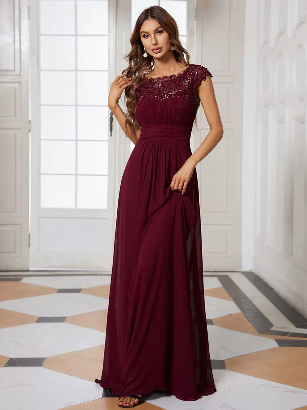 chic dressMaxi Lace Cap Sleeve Long Formal Evening Dress