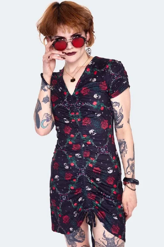 ruffle dressSkull & Roses Print Midi Dress