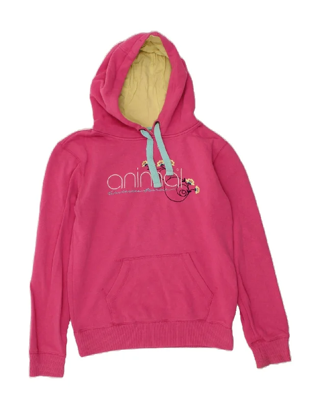 ANIMAL Womens Graphic Hoodie Jumper UK 12 Medium Pink