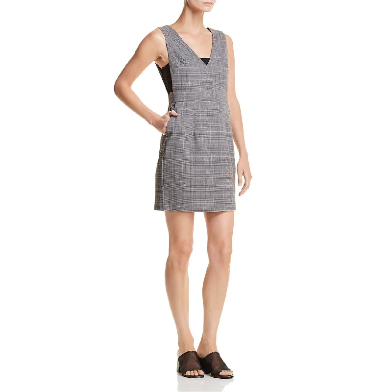 satin midi dressAqua Womens Plaid Jumper Sheath Dress, Grey, Large