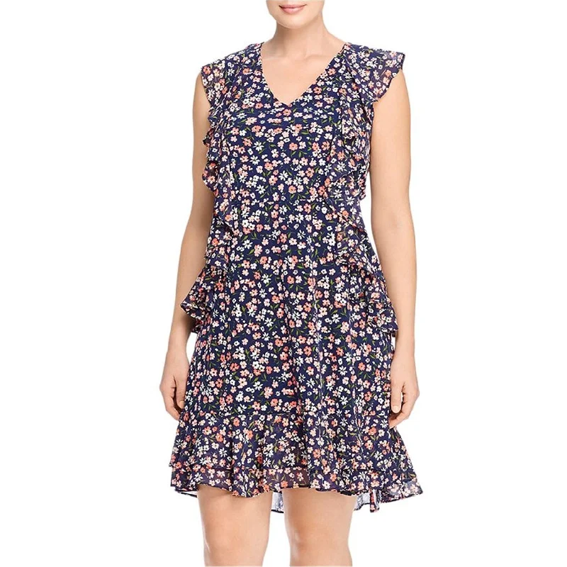 oversized dressMichael Kors Womens Floral Ruffle Fit & Flare Dress, Blue, X-Small