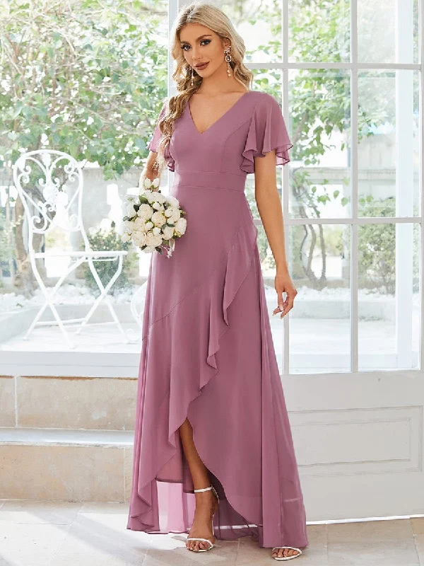 casual dressCharming Chiffon Bridesmaid Dress with Lotus Leaf Hemline