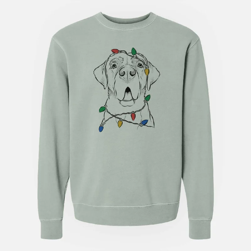 athletic streetwear sweatshirtChristmas Lights Ceasar the Labrador Hound Mix - Unisex Pigment Dyed Crew Sweatshirt