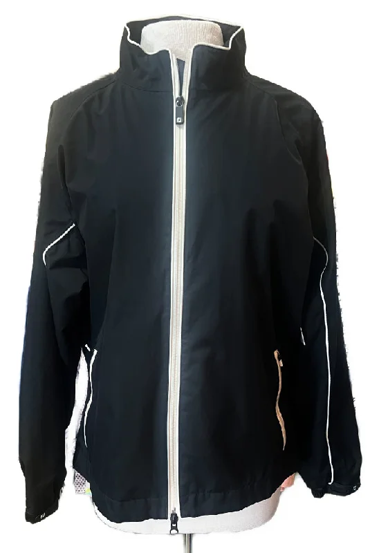 graphic coatFootjoy Dryjoys Women's Black Full-Zip Rain Jacket Size L MSP$195