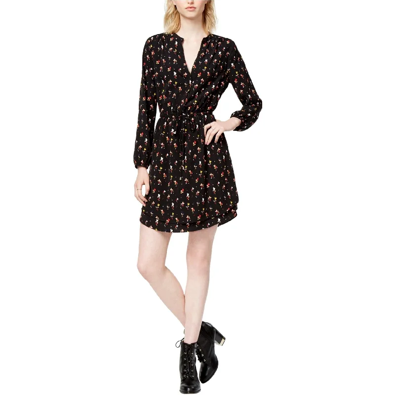 sleek dressmaison Jules Womens Heart-Print Surplice Dress, Black, X-Small