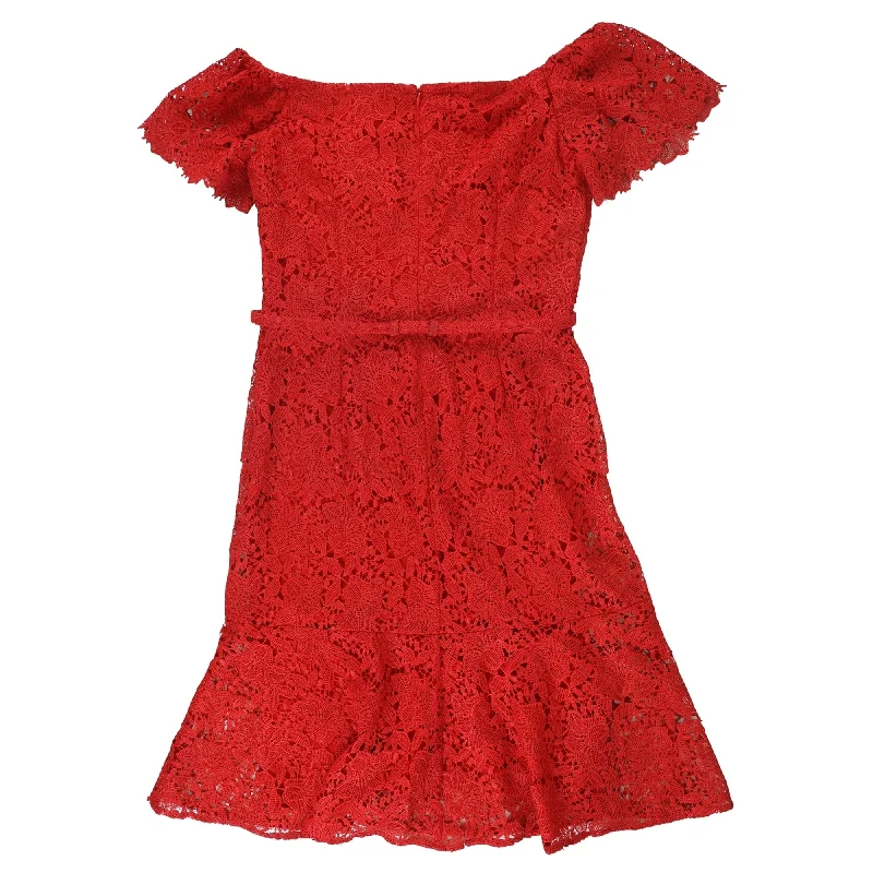 backless dressRalph Lauren Womens Lace Midi Dress, Red, 10