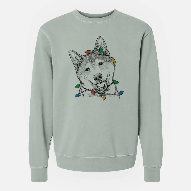 warm athletic hoodieChristmas Lights Koby the Shiba Inu - Unisex Pigment Dyed Crew Sweatshirt