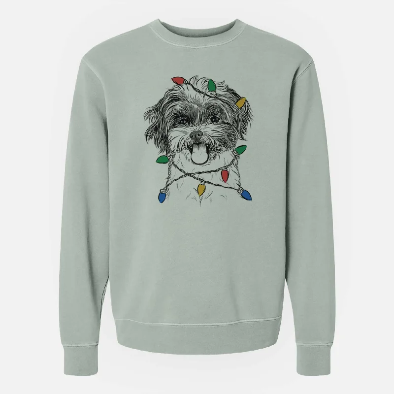 lightweight workout sweatshirtChristmas Lights Pepper the Shihpoo - Unisex Pigment Dyed Crew Sweatshirt