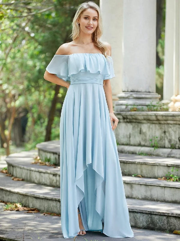 wrap dressElegant Chiffon High-Low Off The Shoulder Bridesmaid Dress