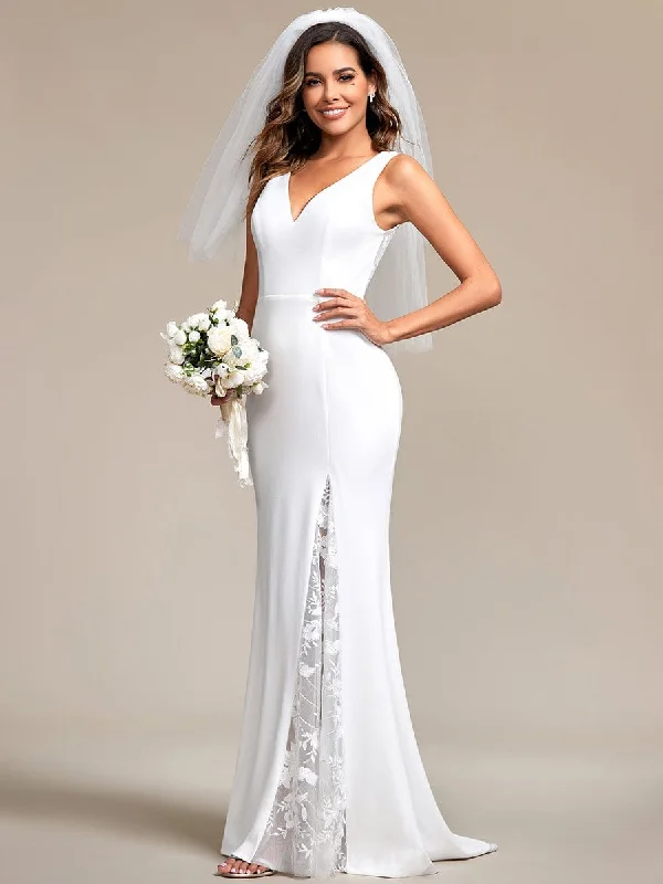 wrap-around dressSleeveless Polyester Mermaid Wedding Dress with Lace-Adorned Back