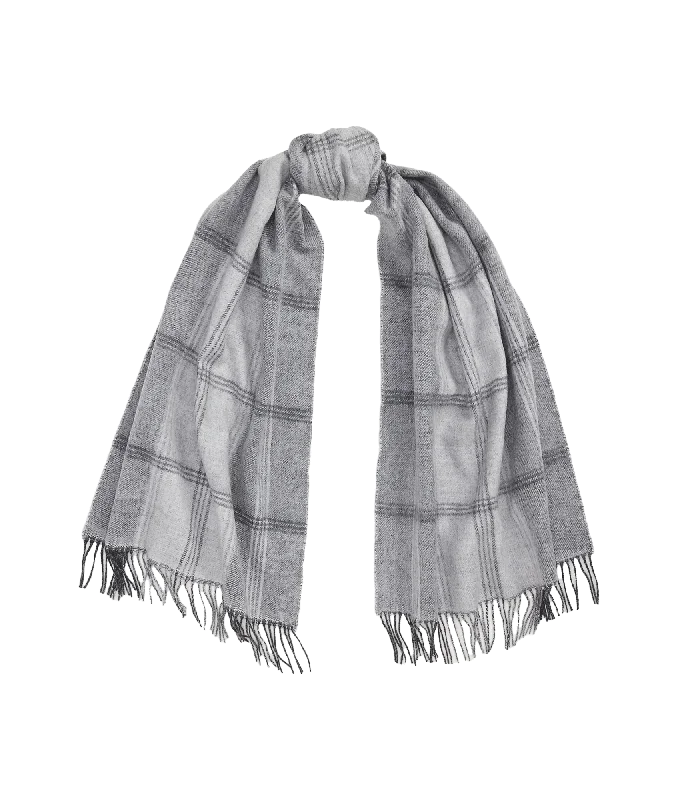 cozy coatPlaid & Logo-motif Reversible Scarf - Grey