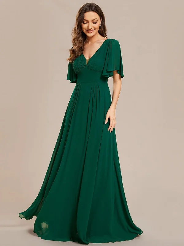 wool dressSimple Chiffon Short Sleeves Empire Waist A-Line Maxi Bridesmaid Dress