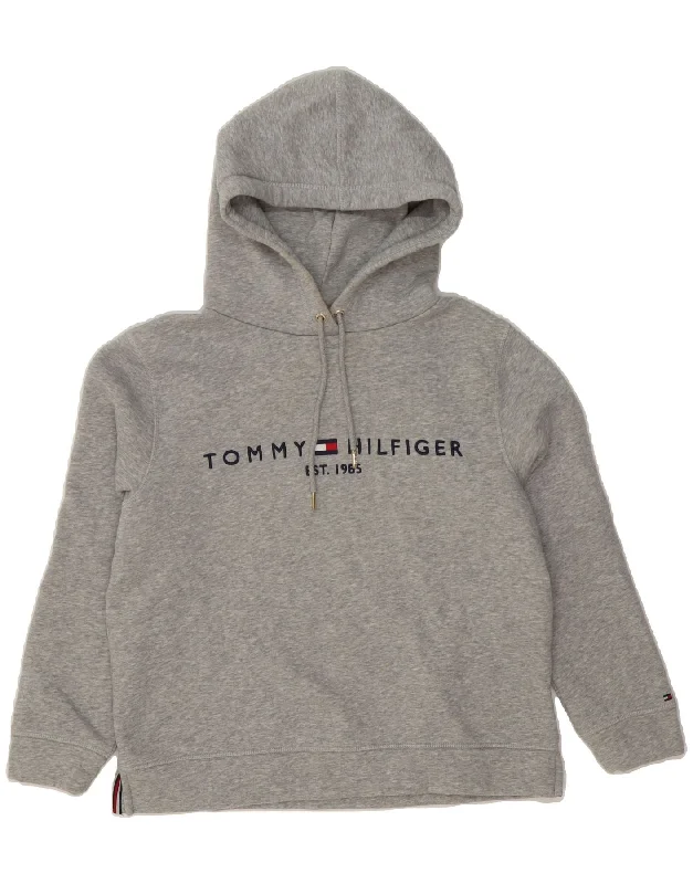 TOMMY HILFIGER Womens Oversized Graphic Hoodie Jumper UK 10 Small Grey