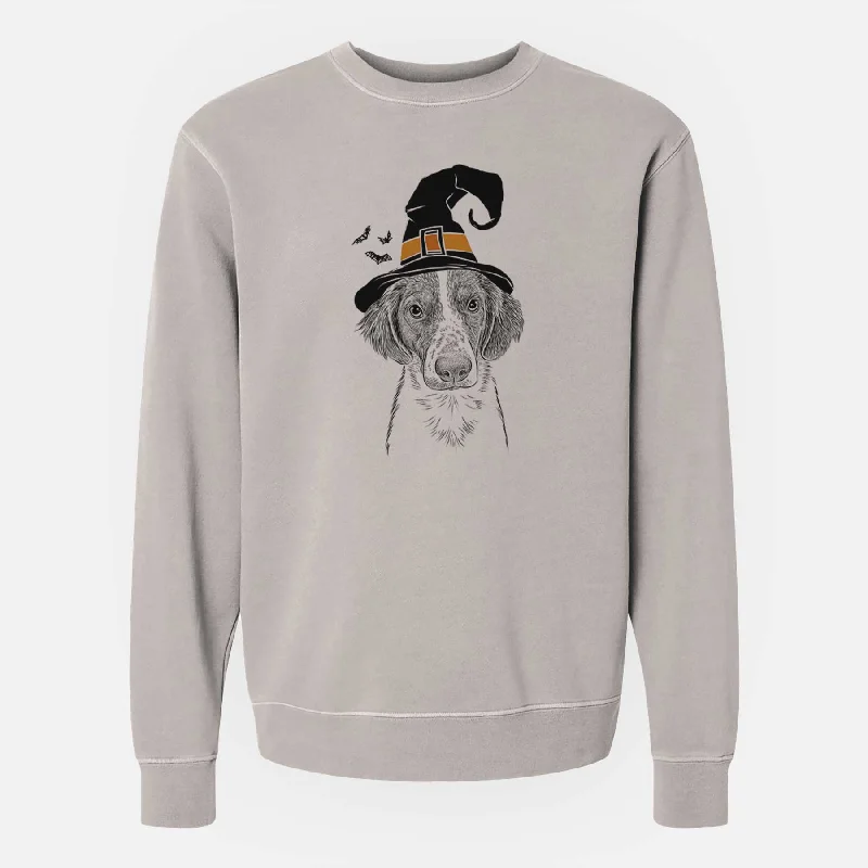 stylish athletic hoodieWitch Holly the Brittany Spaniel - Unisex Pigment Dyed Crew Sweatshirt