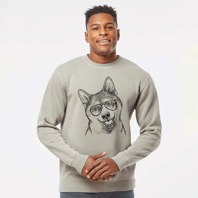 trendy sports sweatshirtAviator Koby the Shiba Inu - Unisex Pigment Dyed Crew Sweatshirt