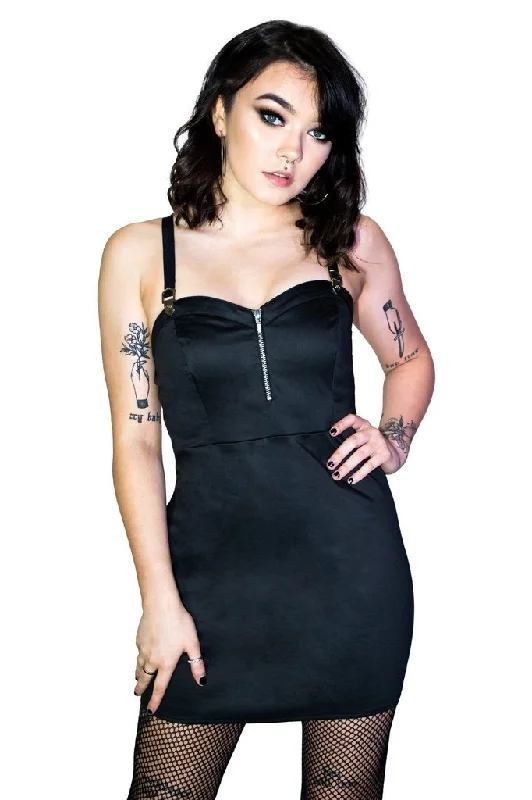 comfy maxi dressGeometric Metal Buckle Black Mini Dress - Serenity