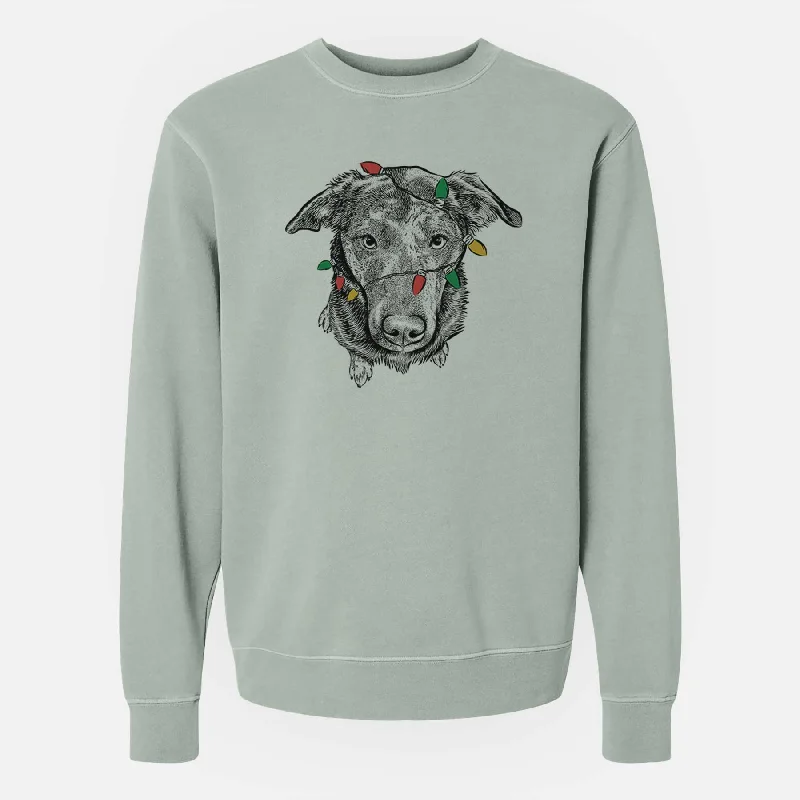 breathable gym hoodieChristmas Lights Echo the Pitbull Beagle Mix - Unisex Pigment Dyed Crew Sweatshirt