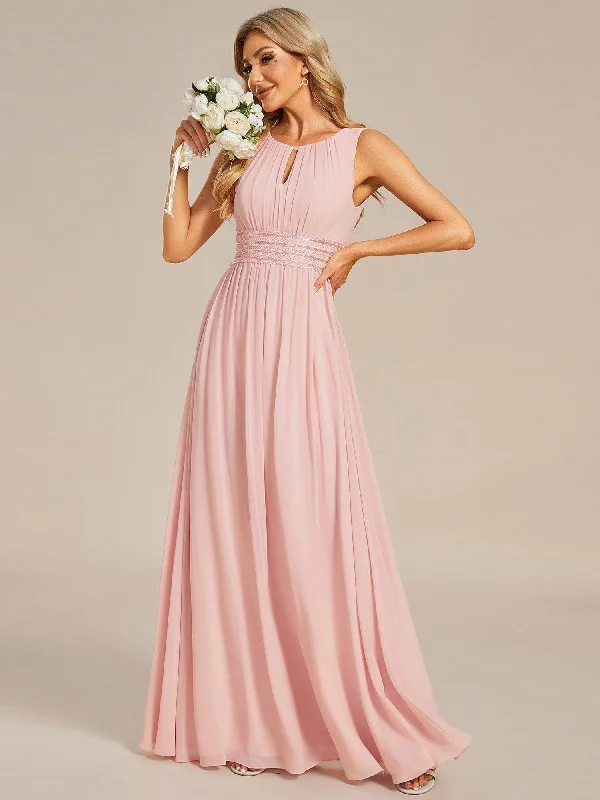 ashionable dressDoris | Simple Sleeveless A-line Chiffon Bridesmaid Dress with Hollow Out Detail