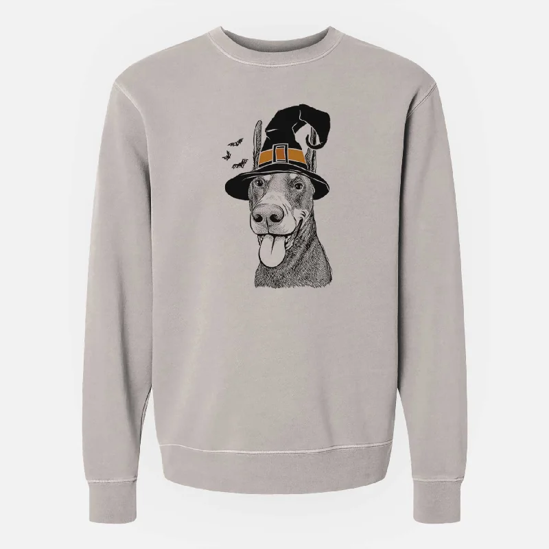 fitted workout hoodieWitch Happy Sunny the Doberman Pinscher - Unisex Pigment Dyed Crew Sweatshirt