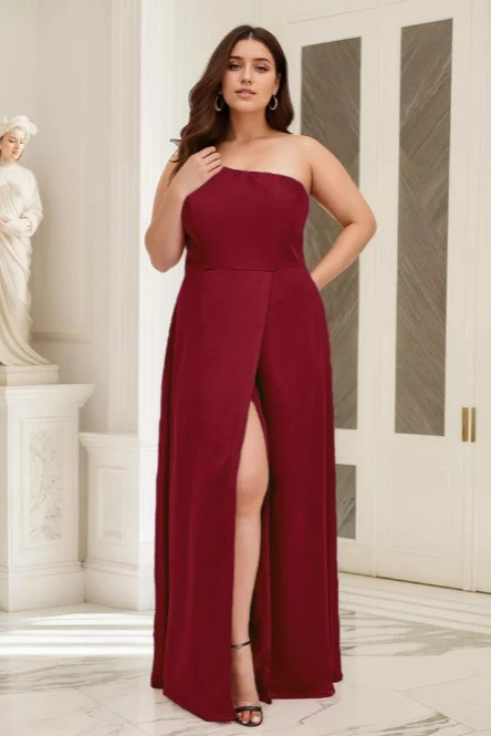 boho dressSleeveless Slit One Shoulder Plus Size Long Bridesmaid Dress