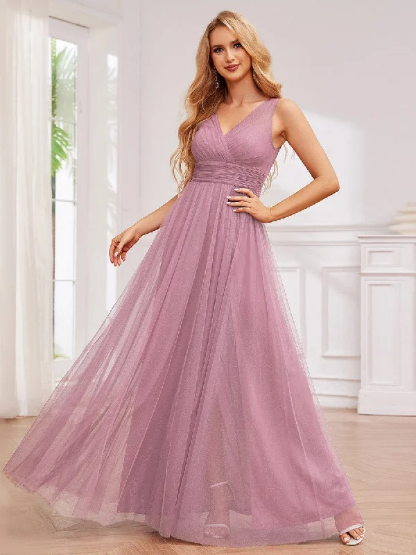 boho-chic dressGlittering High Slit Sleeveless Bridesmaid Dress with Empire Waist