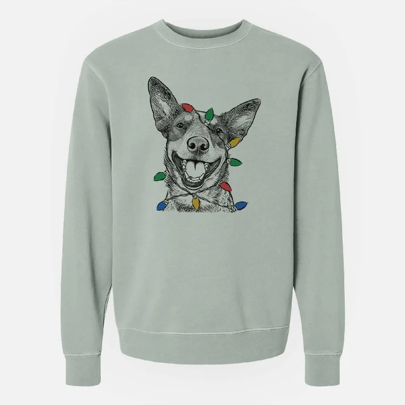 stylish sports hoodieChristmas Lights Lily the Australian Cattle Dog - Unisex Pigment Dyed Crew Sweatshirt