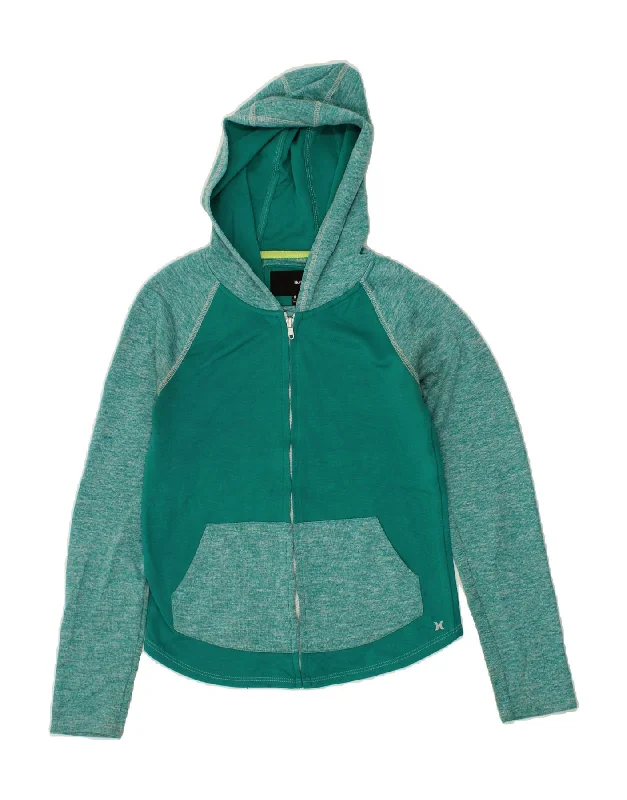 HURLEY Womens Dri Fit Zip Hoodie Sweater UK 10 Small Green Colourblock