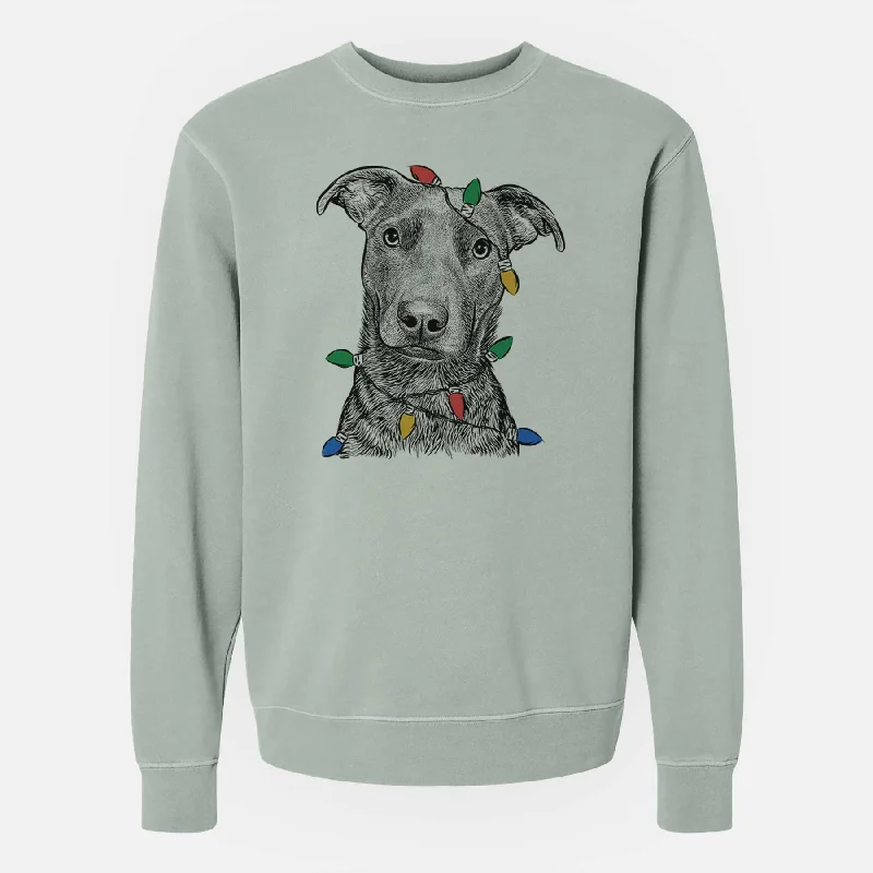 trendy fitness sweatshirtChristmas Lights Embyr the Mixed Breed - Unisex Pigment Dyed Crew Sweatshirt