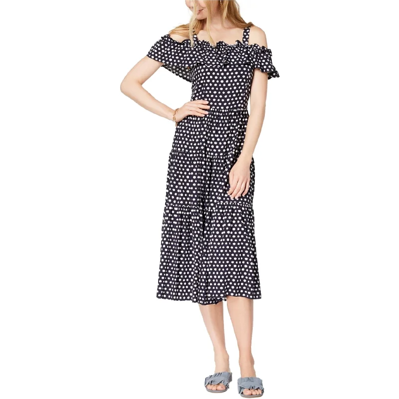 sleek dressmaison Jules Womens Polka Dot Cold Shoulder Dress, Blue, 12