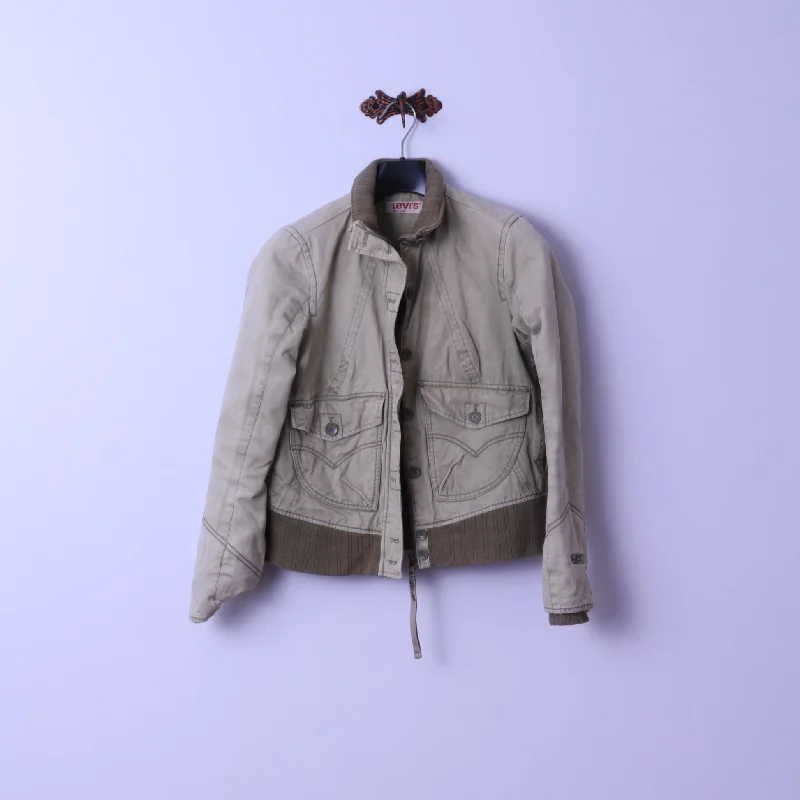 stylish lightweight coatLevi's Womens M Jacket Bomber Khaki Cotton Paded Classic Full Zipper Top