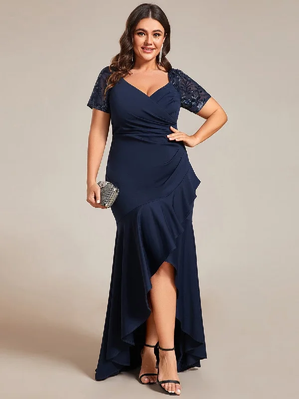 casual midi dressPlus Size High-Low V-Neck Bodycon Fishtail Formal Evening Dress