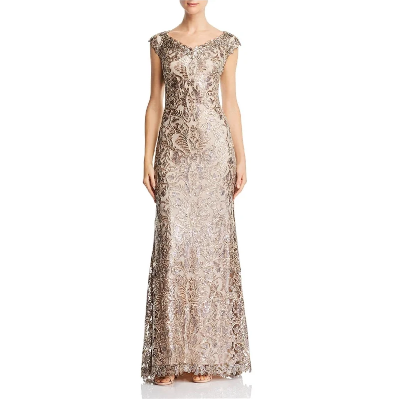 wool dressTadashi Shoji Womens Embroidered Sequin A-line Dress, Brown, 2