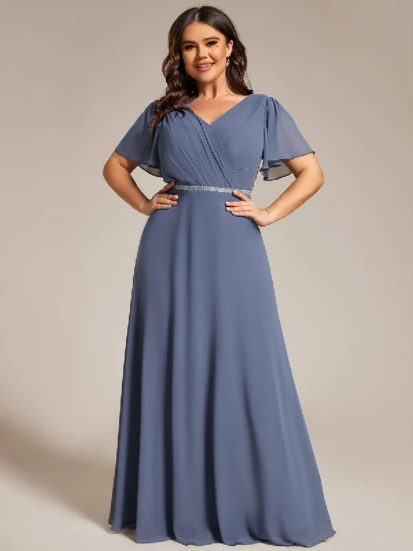 stylish party dressGentle Clara | Plus Size Pleated A-Line Shiny Belt Chiffon Formal Evening Dress