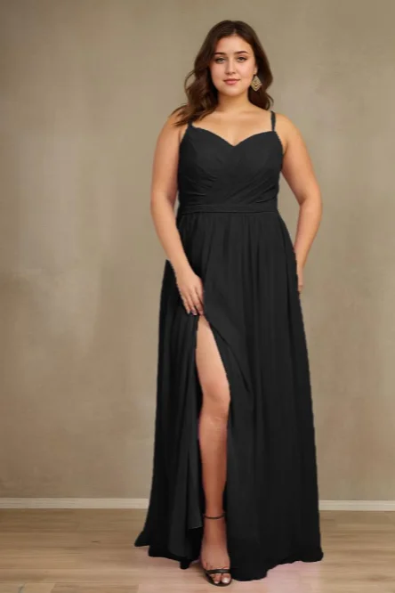 winter dressSweetheart A Line Spaghetti Straps Plus Size Bridesmaid Dresses with Slit