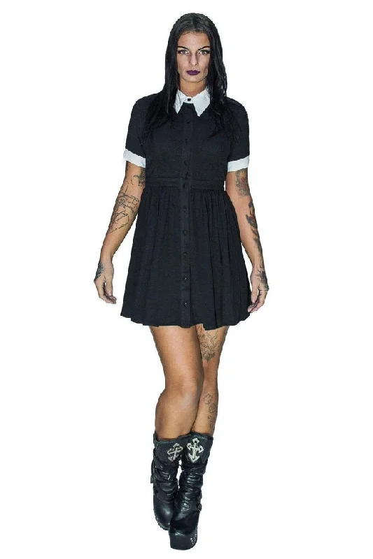 velvet dressShort Sleeve Wednesday Addams Black Mini Dress - Samara