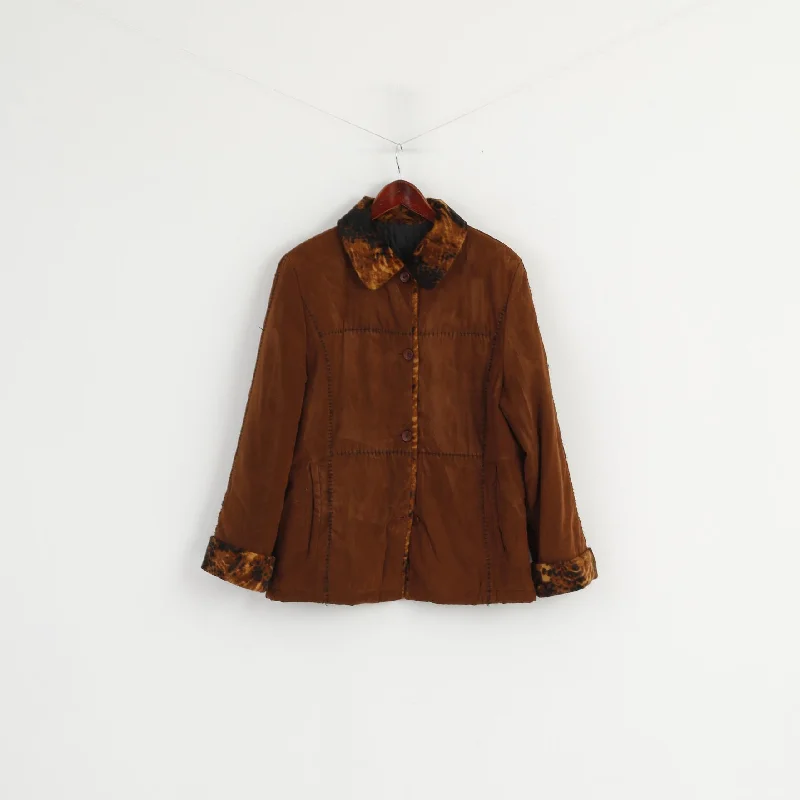 fashion coat with hoodVintage Women 16 44 XL Jacket Brown Animal Collar Visible Stitches Buttoned Top