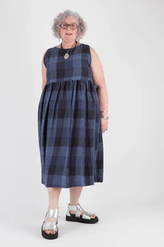 off-shoulder dressWENDYKEI Blue Check Dress