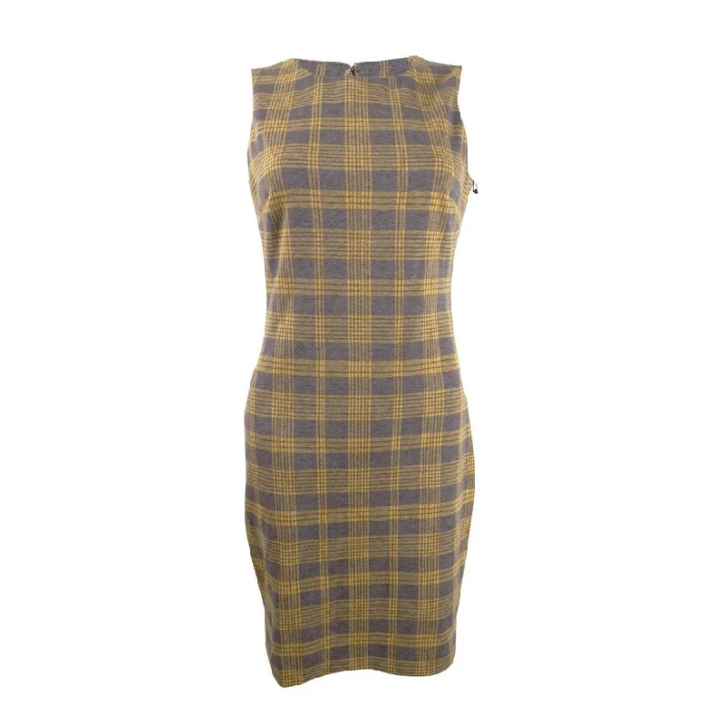 casual slip dressTommy Hilfiger Women's Knit Plaid Sheath Dress