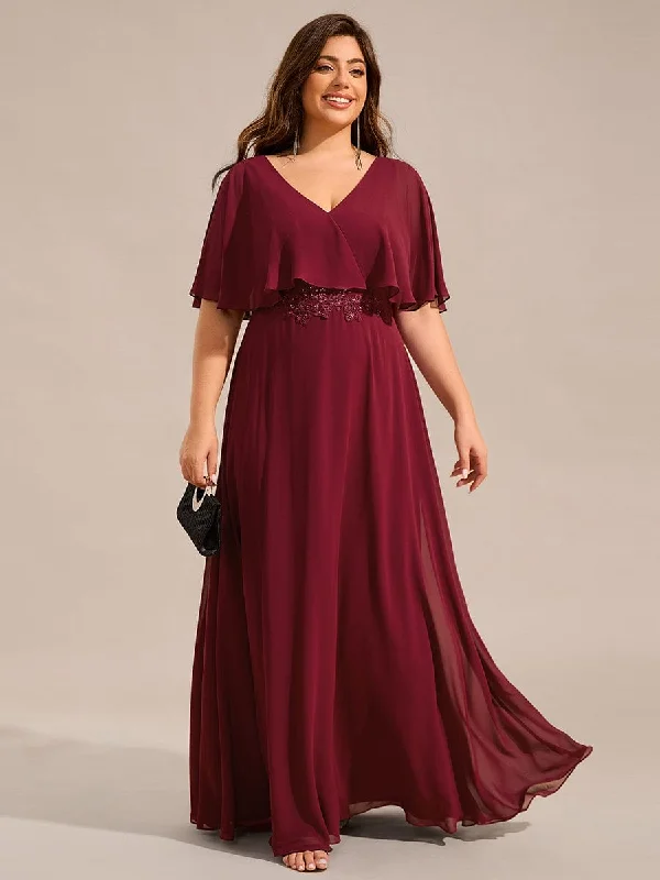 office dressPlus Size Chiffon Formal Maxi Dress with Batwing Sleeves