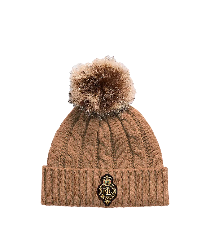 comfortable coatCrest-patch Pom-pom Cable-knit Beanie - Brown