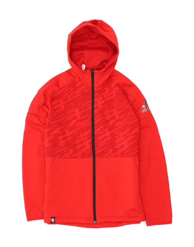 ADIDAS Boys Graphic Zip Hoodie Sweater 13-14 Years Red Polyester