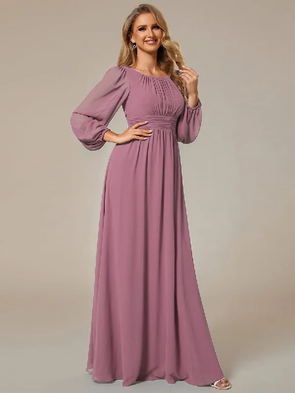 flowy evening dressLong Sleeve Chiffon A-Line Empire Waist Formal Dress