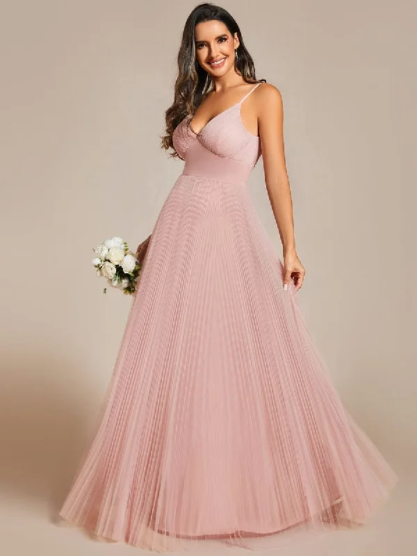 tiered dressEmpire Waist Spaghetti Sratp V-Neck Backless Tulle Bridesmaid Dress