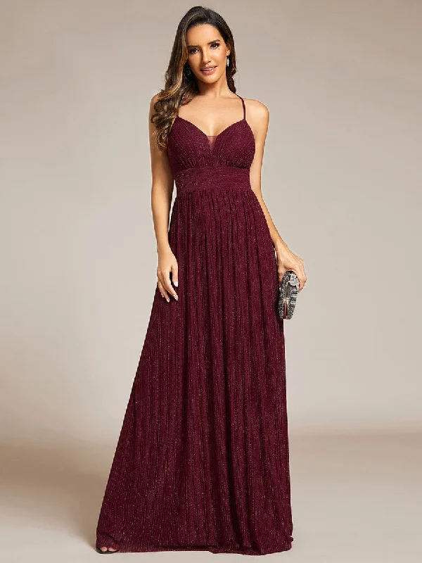 flowy maxi dressSparkle Sleeveless Backless Formal Evening Dress with V-Neck