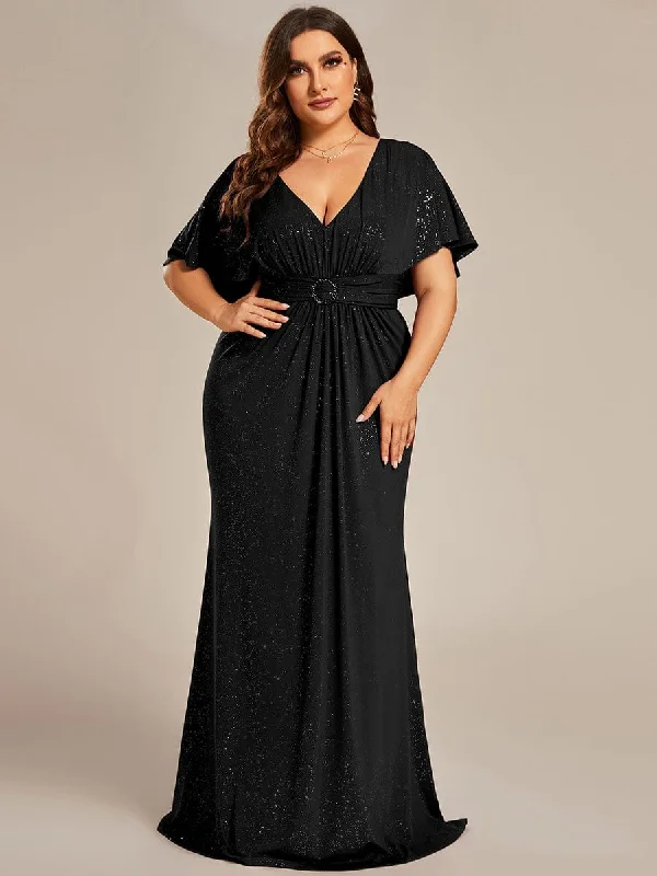 mini dressSusan | Plus Size Glitter Bat-Wing Sleeve Waist-Cinching Mermaid Evening Dress