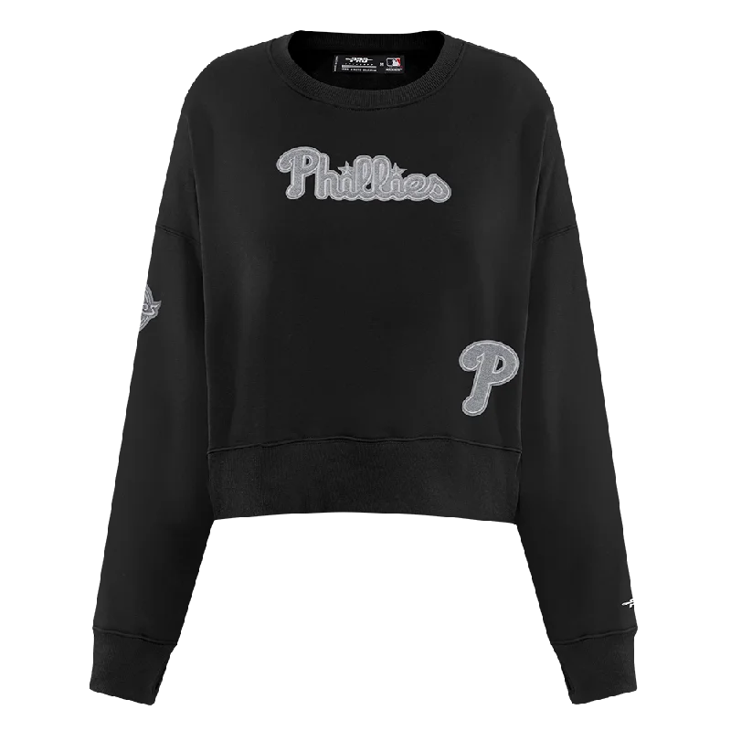 MLB PHILADELPHIA PHILLIES REVERSE FRENCH TERRY WOMEN'S FLC CREWNECK (BLACK)