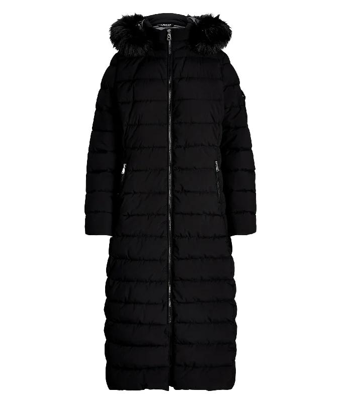 minimalist jacketFaux-fur-trim Quilted Hooded Coat - Black