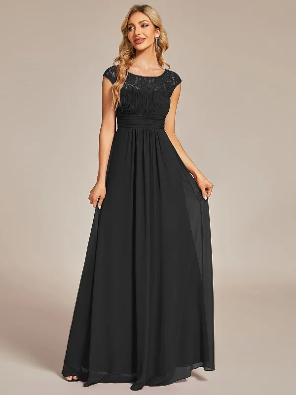 lace dressElegant Chiffon Maxi Formal Evening Dress with Lace Cap Sleeve