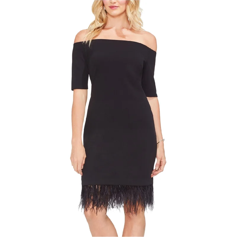 casual summer dressVince Camuto Womens Feather Hem Off-Shoulder Dress, Black, XX-Small