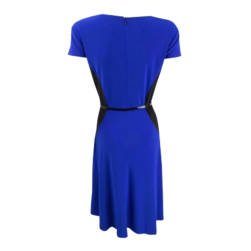 tiered dressJessica Howard Womens 2-Tone Belted A-line Dress, Blue, 16